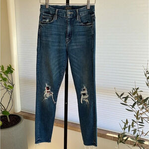 Mother High Waisted Looker Ankle Fray Jeans Destroyed 26 Spring Coastal Edgy